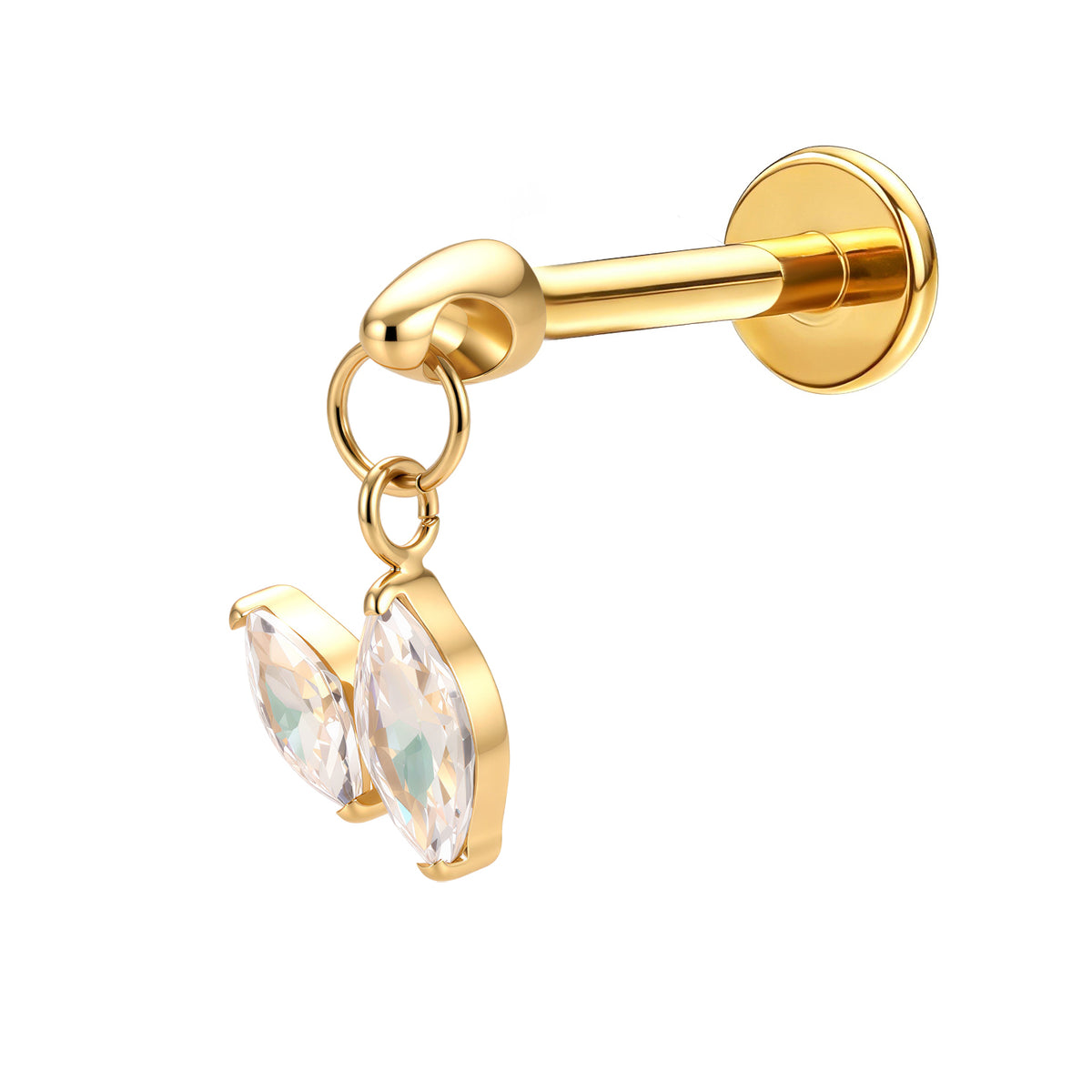 Double Marquise CZ Dangle PVD, PVD gold ASTM F136 titanium top
