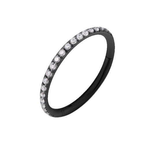 PVD Black Hinged Hoop With CZ Gems