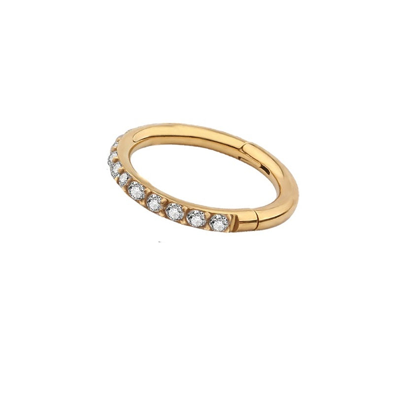 PVD Gold Hinged Hoop With CZ Gems