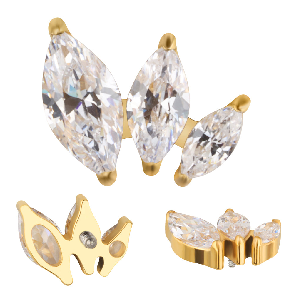 PVD Gold 3 Prong Set Marquise With CZ Gems Threaded