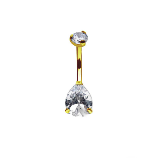 3 Prong PVD Gold CZ Teardrop Navel