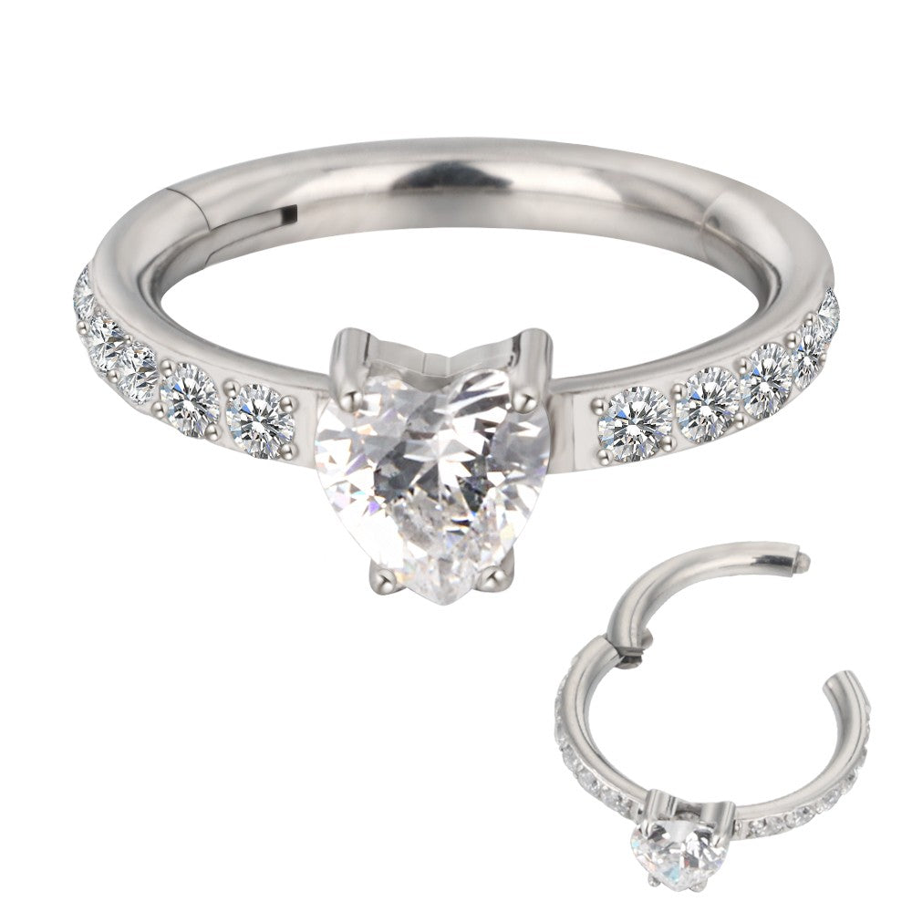 Heart CZ Hinged Ring With CZ Side