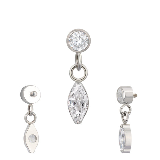 Bezel Marquise CZ With Round CZ Chain Dangle